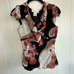 Aimee D Petites floral top with flutter sleeves